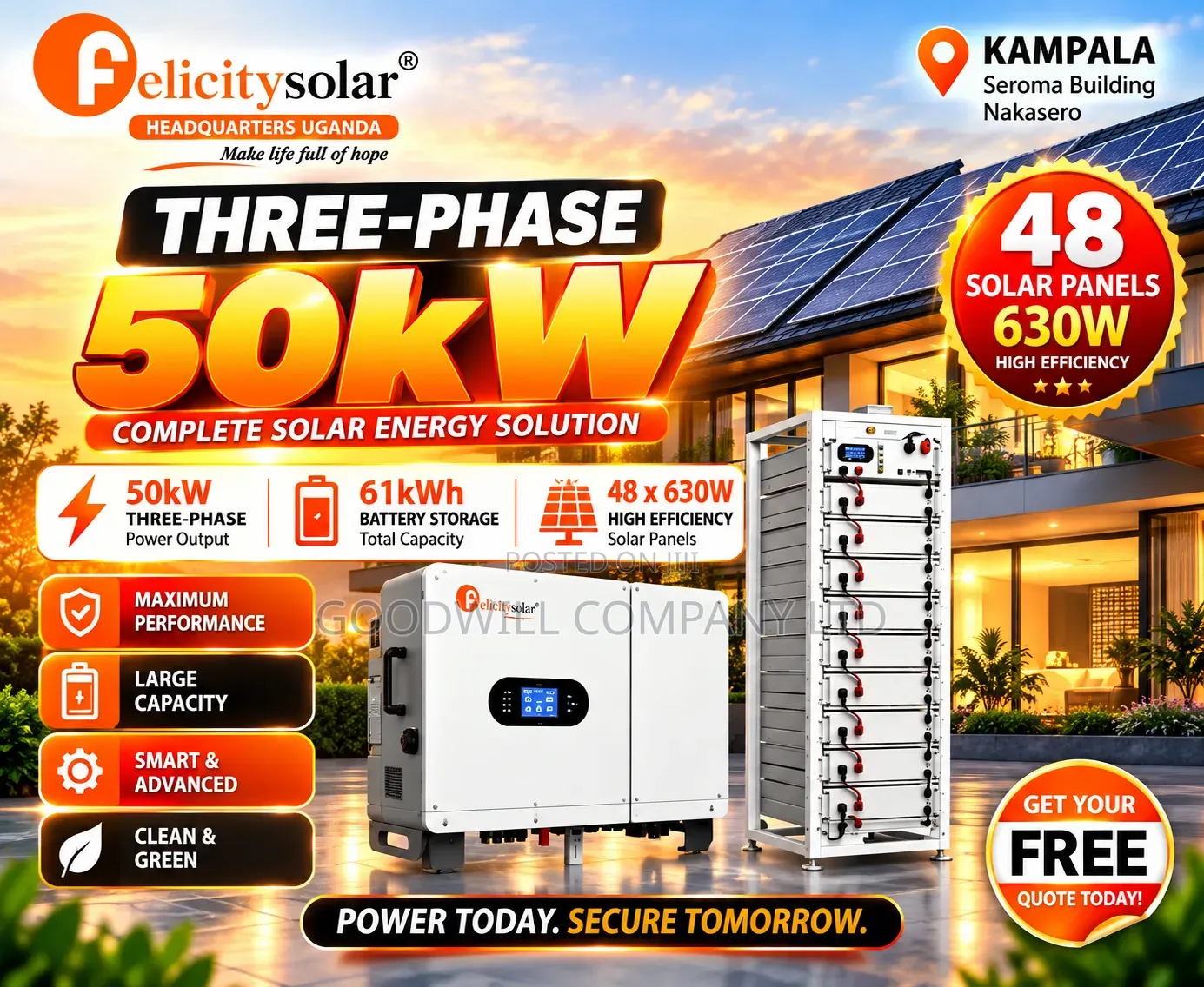 60kwh 50kva 48v 3phase Felicity Massive Hybrid /Lithium Solar System
