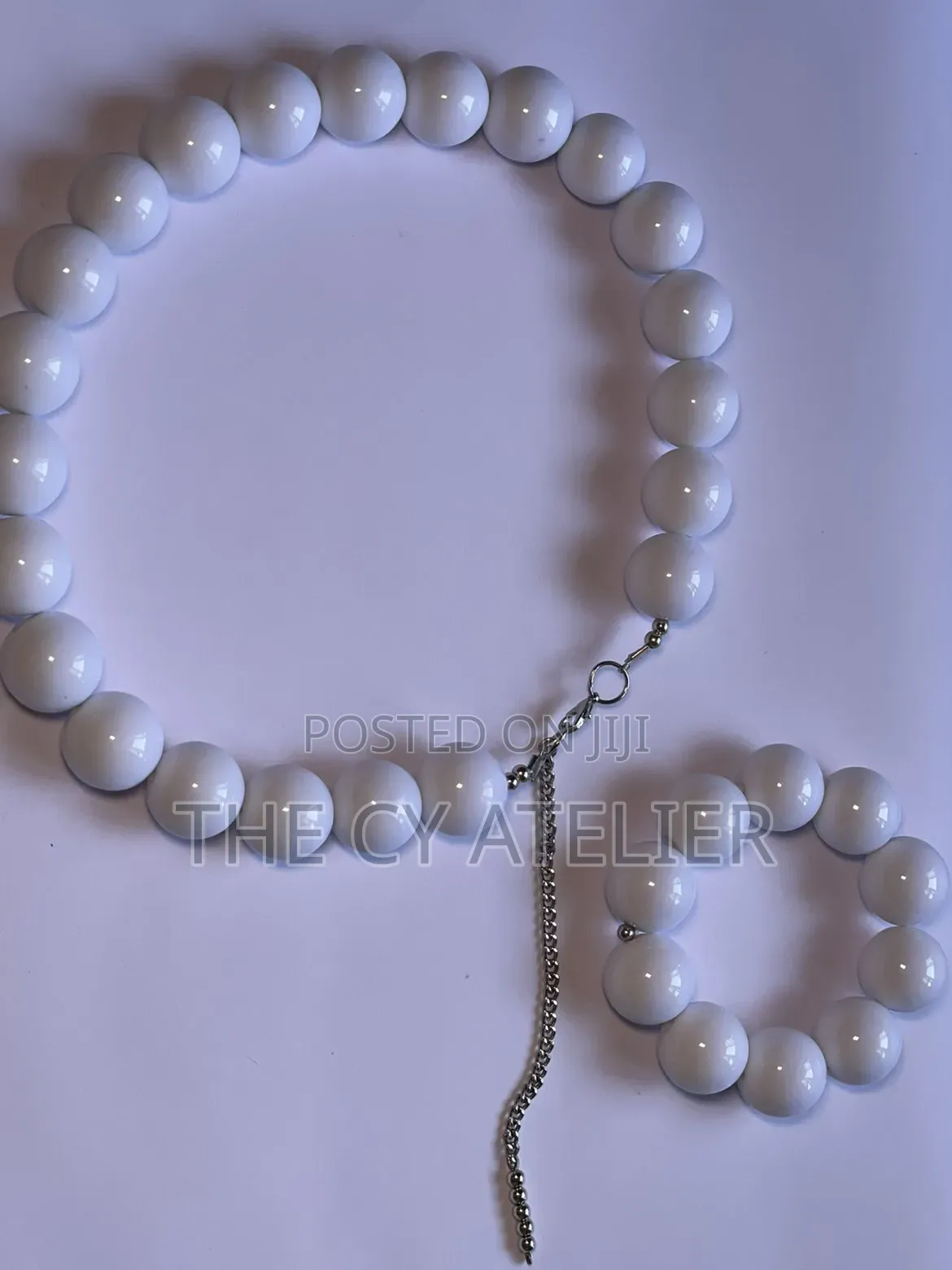 White Chunky Bead Necklace and Bracelet Set