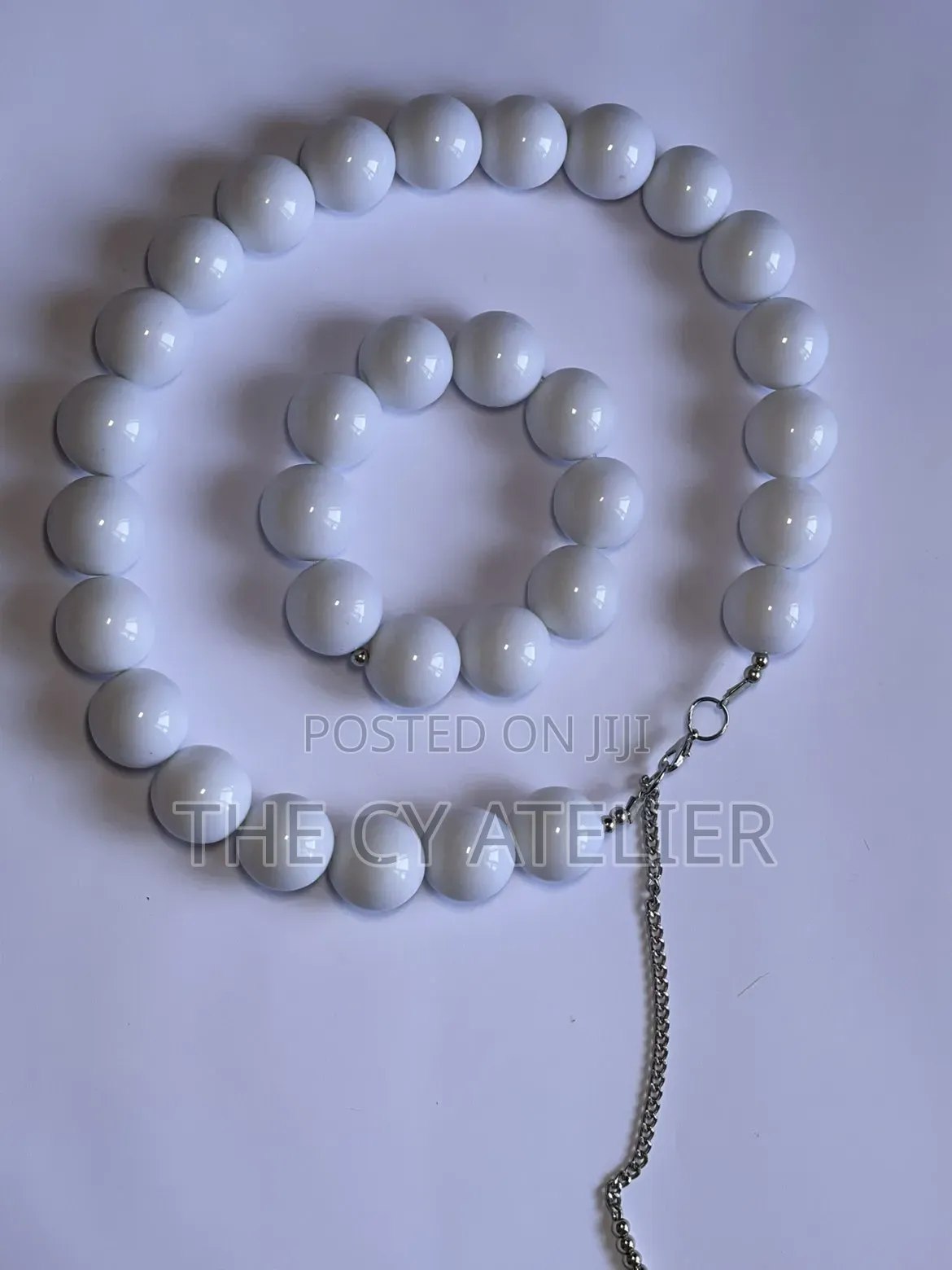 White Chunky Bead Necklace and Bracelet Set