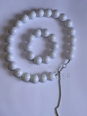 White Chunky Bead Necklace and Bracelet Set