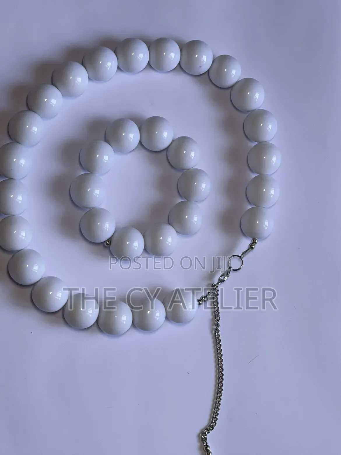 White Chunky Bead Necklace and Bracelet Set