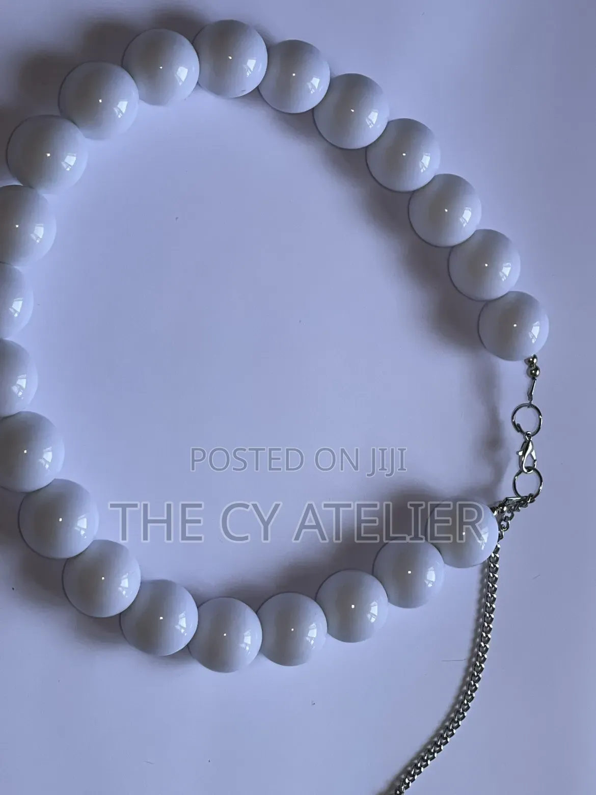 White Chunky Bead Necklace and Bracelet Set