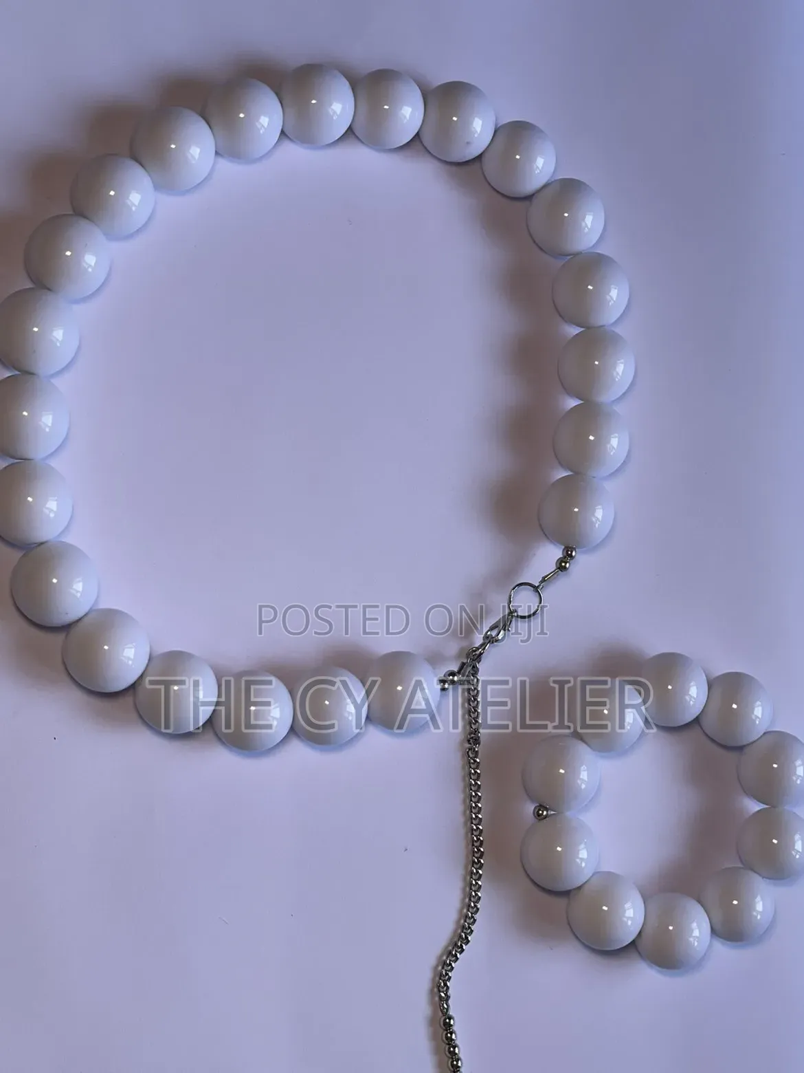 White Chunky Bead Necklace and Bracelet Set