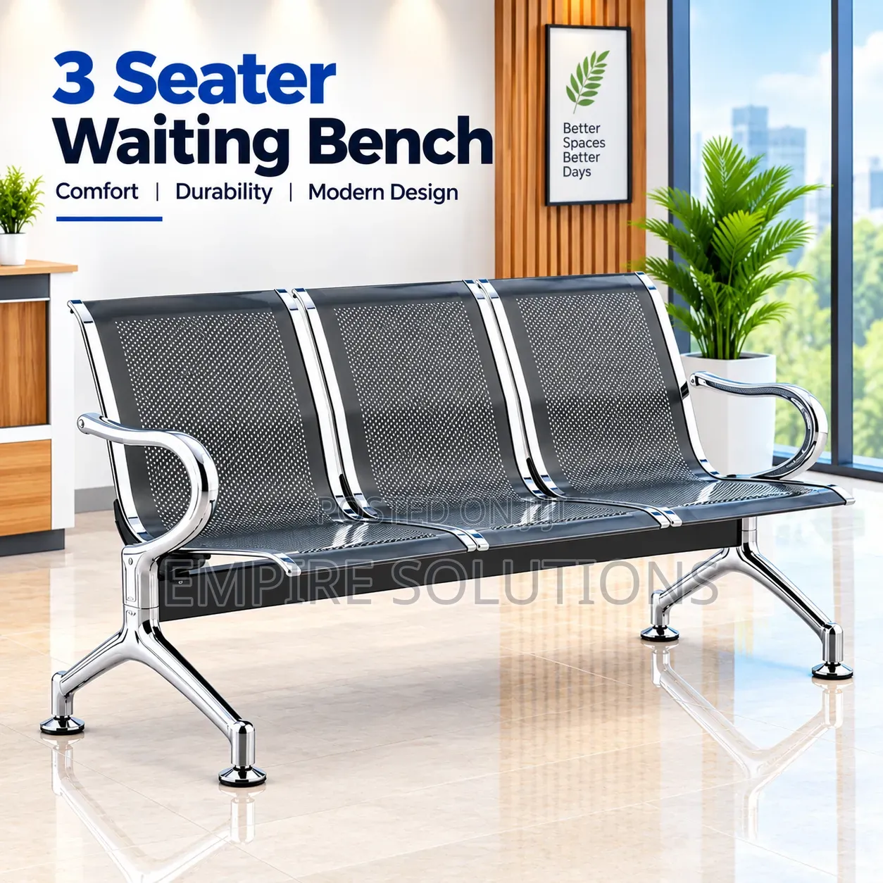3 Seater Waiting Chair Waiting Bench Black