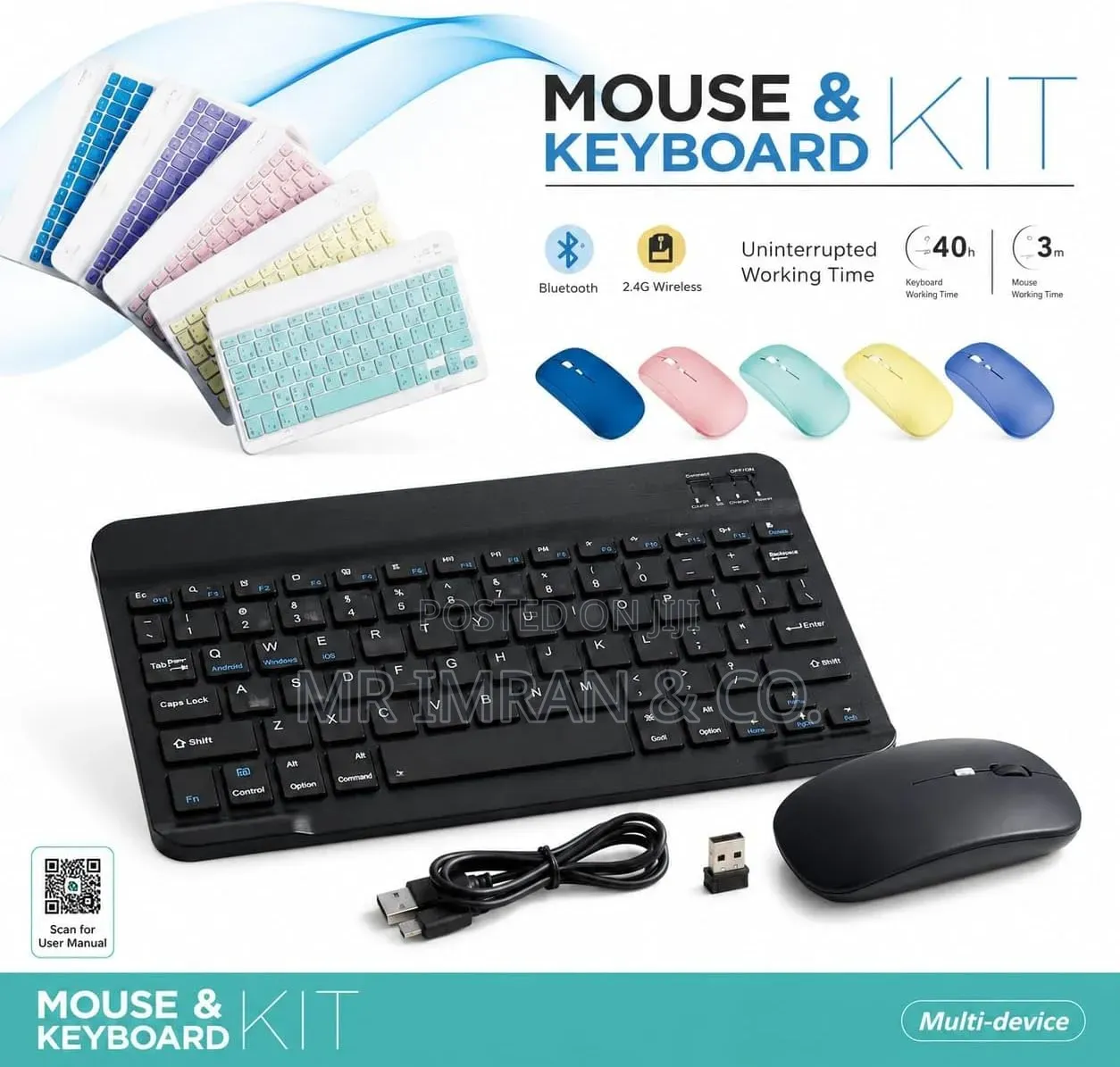 Rechargeable Wireless Bluetooth Keyboard and Mouse Kit.