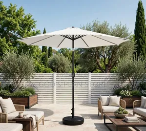 White Outdoor Parasol Umbrella 3M With Base for Garden Beach Cafes