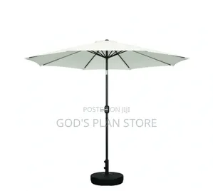 White Outdoor Parasol Umbrella 3M With Base for Garden Beach Cafes