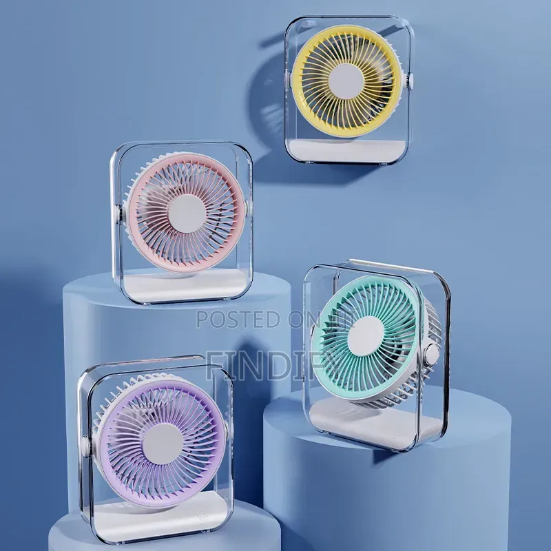 Cross-Border New Transparent 360° Rotating Desktop Fan, USB Recharge