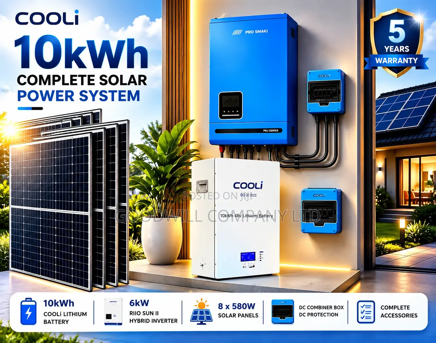 10kwh 48v Cooli Massive Clean Energy Hybrid/Lithium Solar System Kit