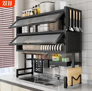 2-Tier Over the Sink Dish Drying Rack With Cabinet Doors