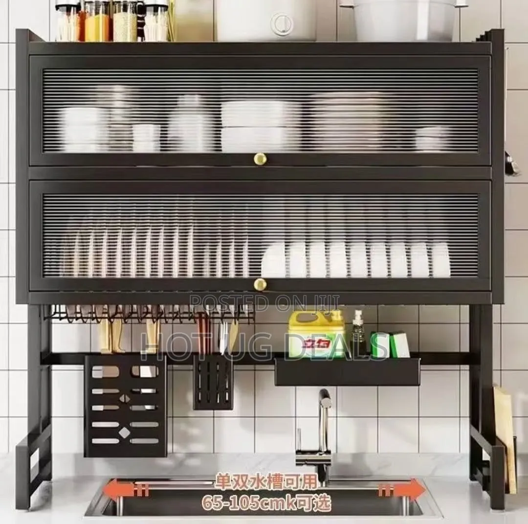 2-Tier Over the Sink Dish Drying Rack With Cabinet Doors