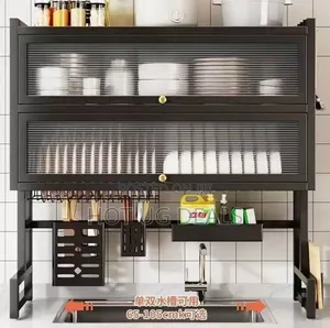 2-Tier Over the Sink Dish Drying Rack With Cabinet Doors