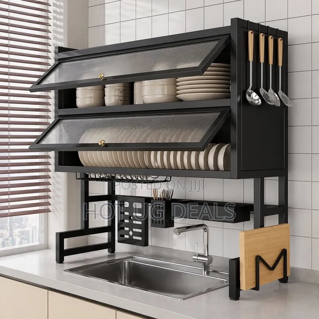 2-Tier Over the Sink Dish Drying Rack With Cabinet Doors