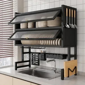 2-Tier Over the Sink Dish Drying Rack With Cabinet Doors