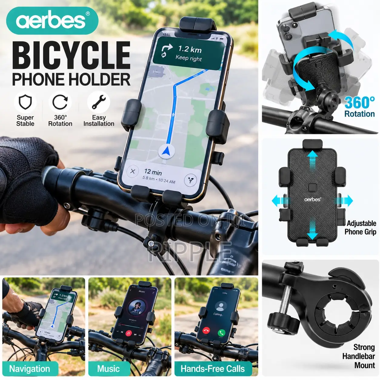 Bicycle Phone Holder – 360° Rotating Handlebar Mount