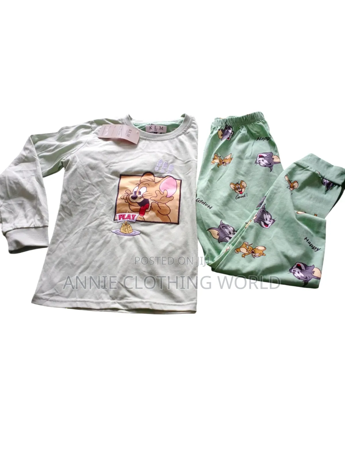 Tom & Jerry Green Cartoon Kids Pyjamas Long Sleeve