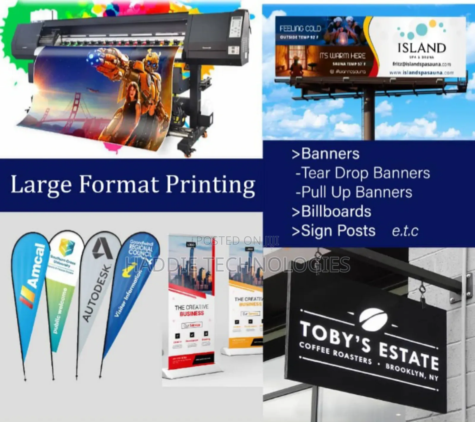Large Format Printing. Banner. Stickers. Pull Ups . Tear Drops Etc