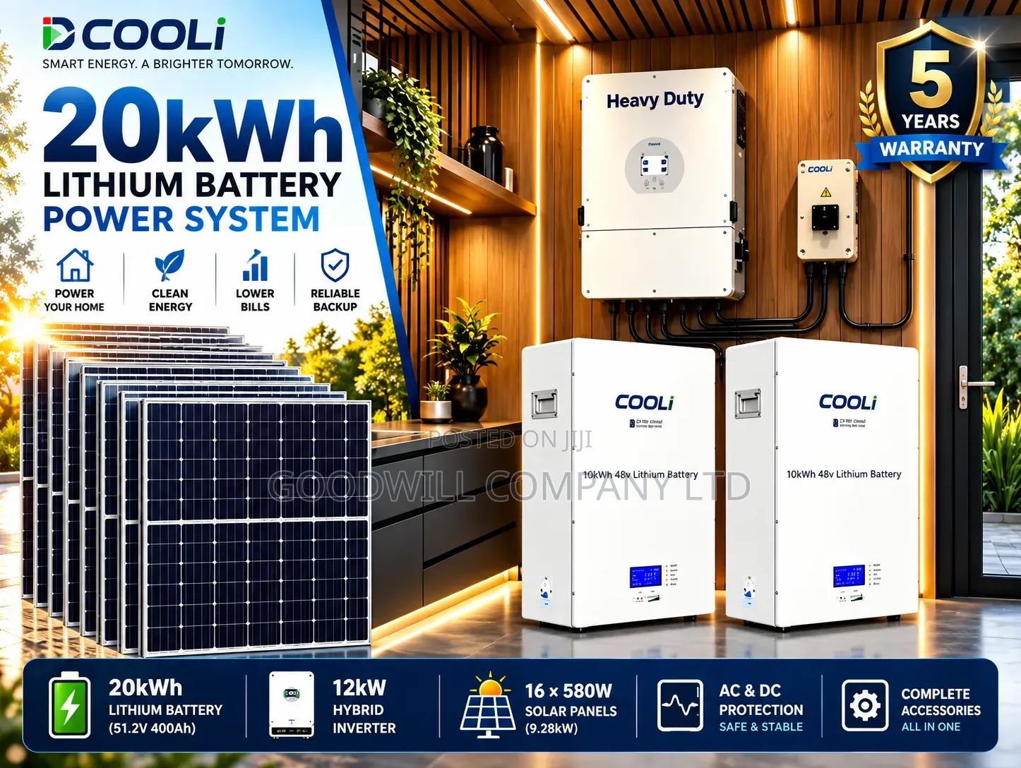 20kwh 48v Cooli Massive Clean Energy Hybrid/Lithium Solar System Kit
