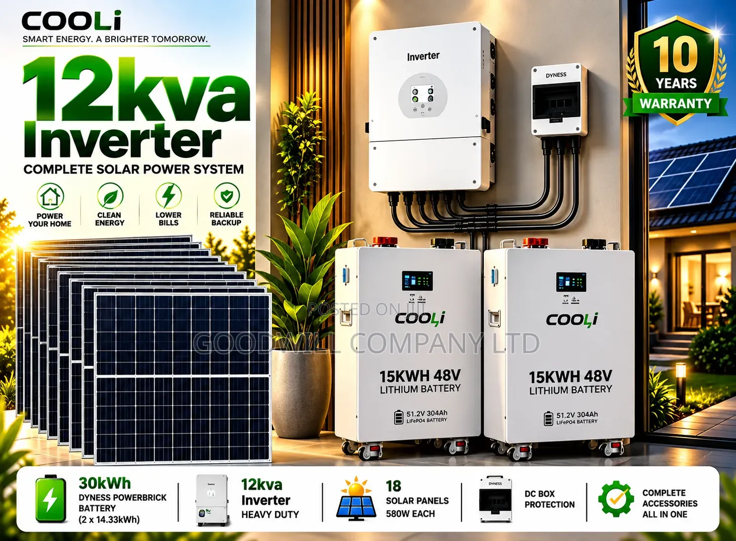 30kwh 48v Cooli Massive Clean Energy Hybrid/Lithium Solar System Ki