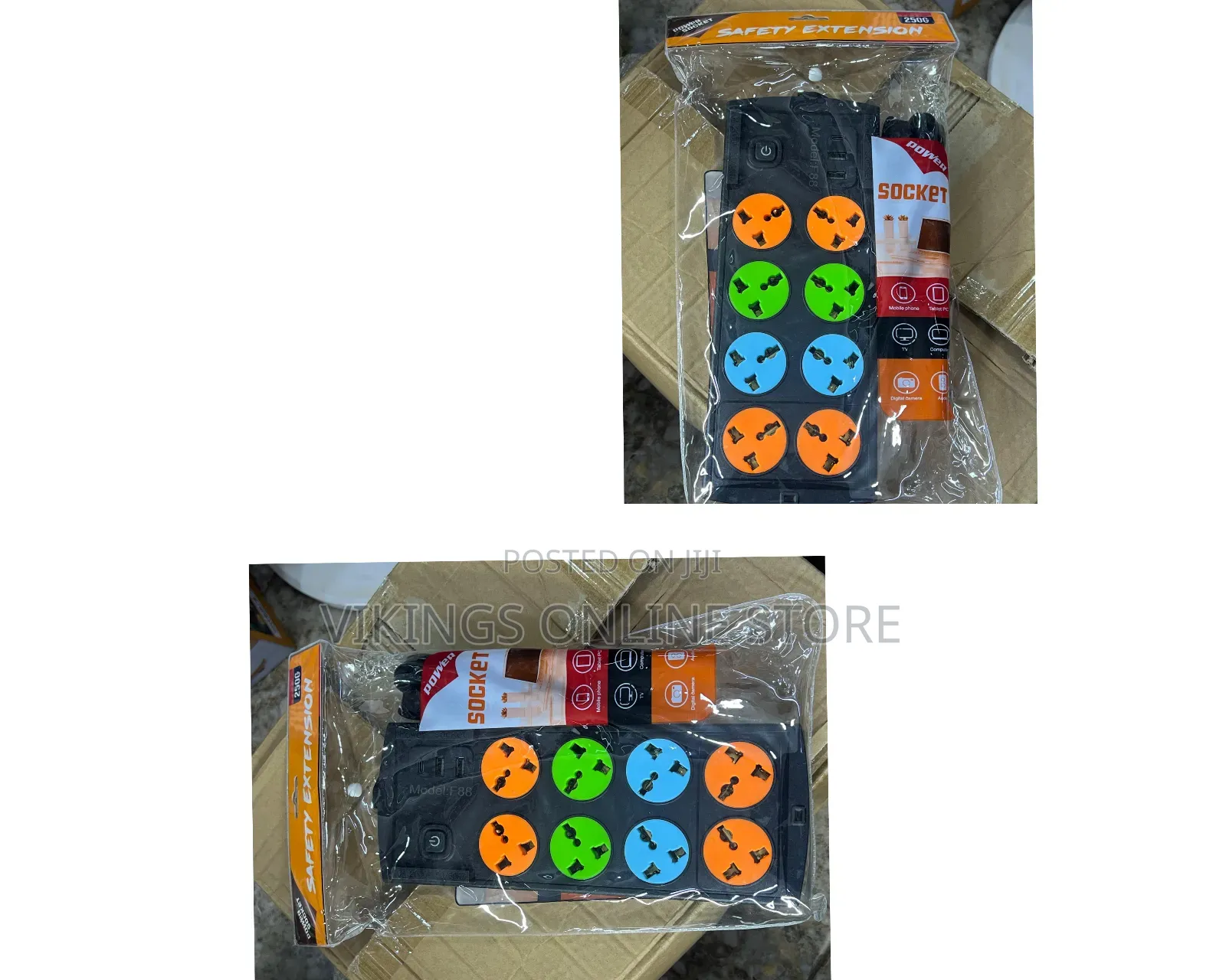 A Multi-Colored 6-Way Universal Safety Extension Socket Power Strip