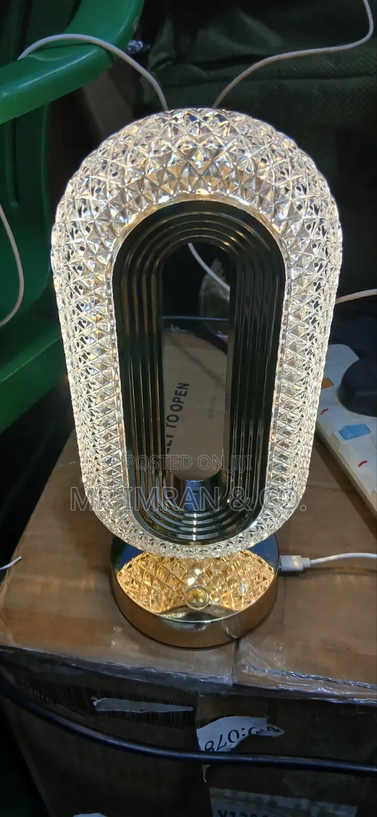 Gold Oval Crystal Table Lamp