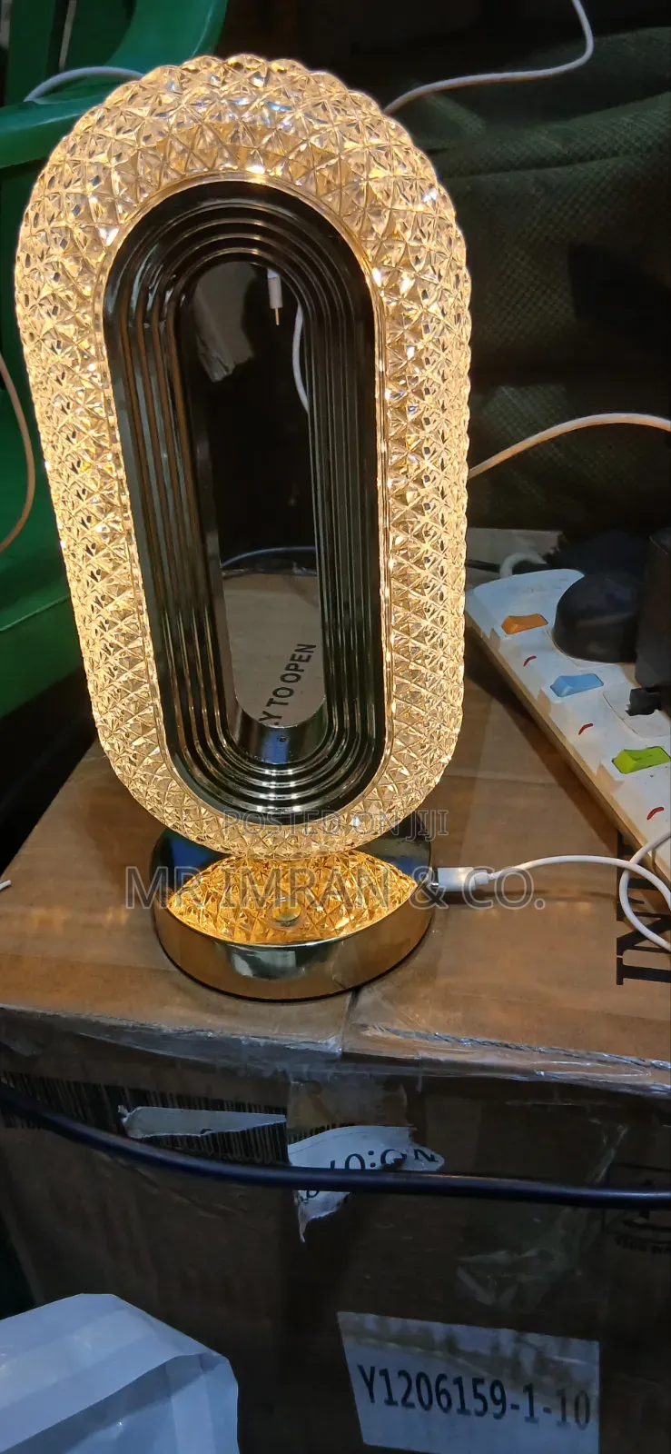 Gold Oval Crystal Table Lamp