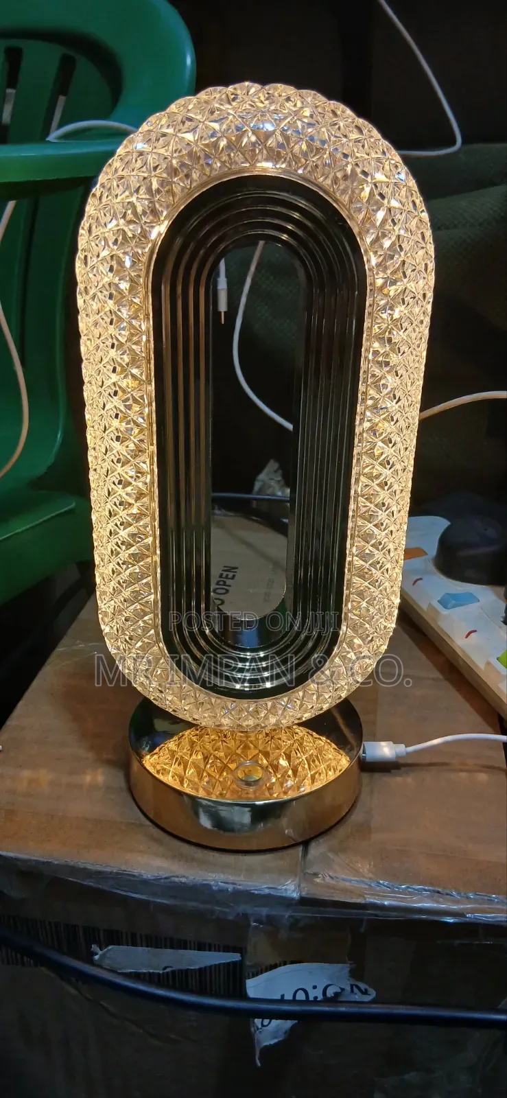 Gold Oval Crystal Table Lamp