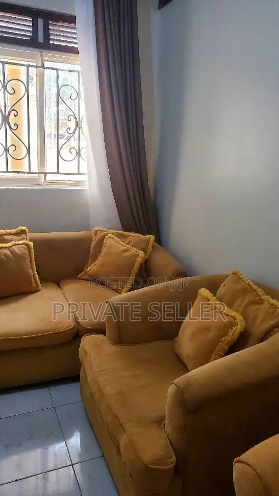 2 Seater, 1 Arm Chair Golden-Yellow Jacquard Sofa Set + Pillows