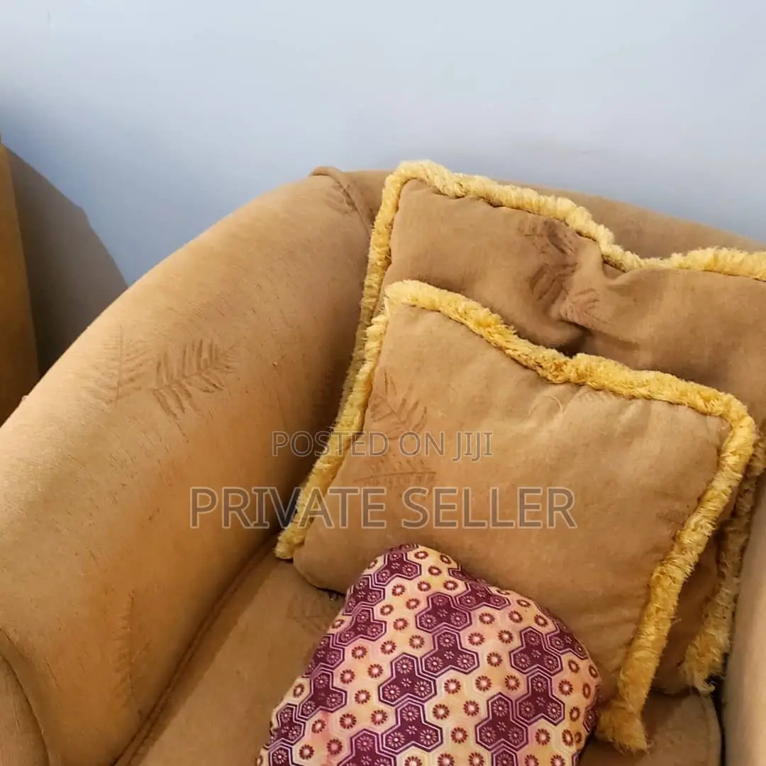 2 Seater, 1 Arm Chair Golden-Yellow Jacquard Sofa Set + Pillows