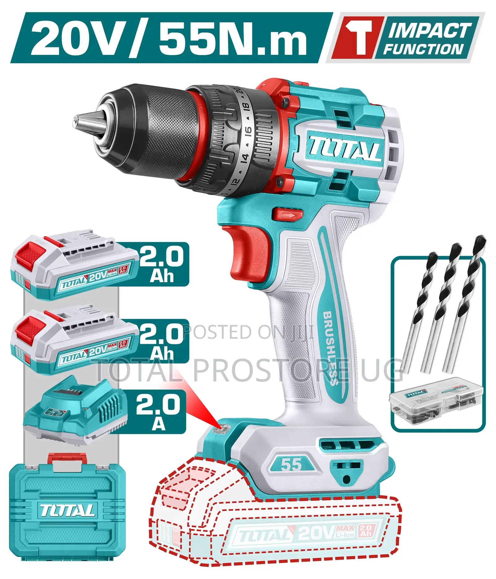Tidli20558 - Compact Brushless Cordless Impact Drill 20v/55 n.m