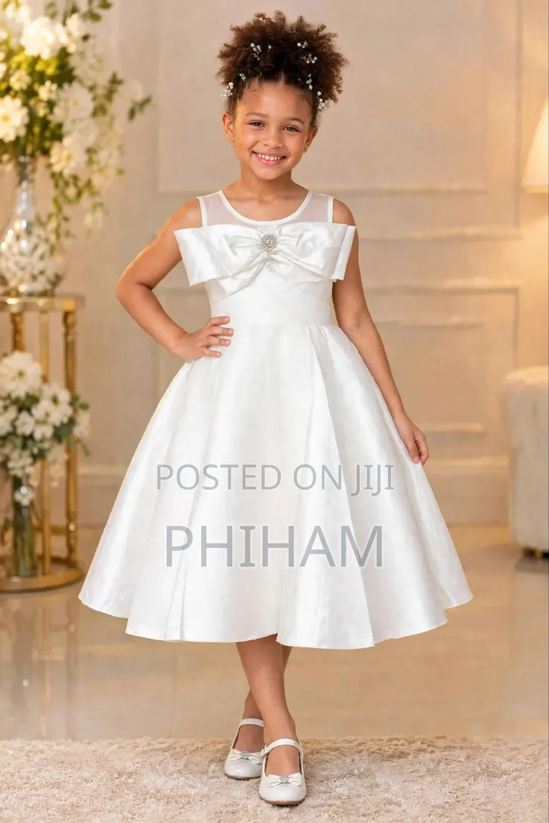 Girls White Satin Party Dress