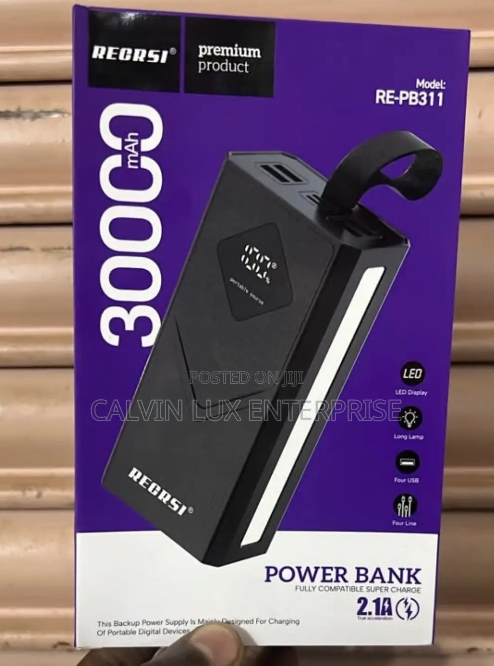 Recrsi 30,000mAh Power Bank RE-PB311 - 4 USB Ports + Fast Charge 2.1A