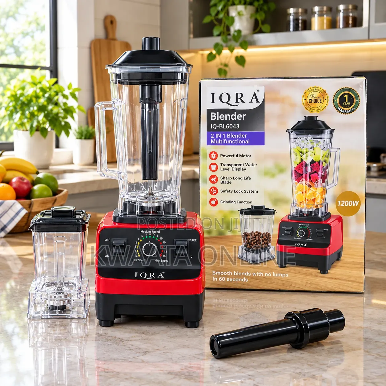2 in 1 IQRA Multifunctional Heavy-Duty Blender & Grinder, 1200W