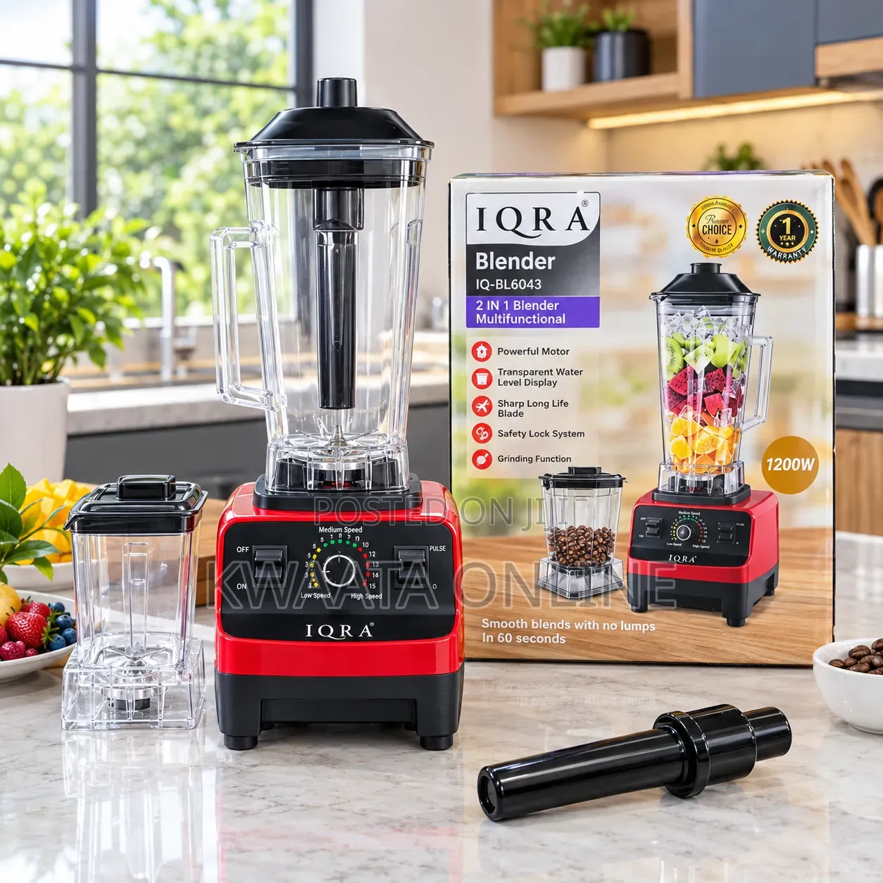 2 in 1 IQRA Multifunctional Heavy-Duty Blender & Grinder, 1200W