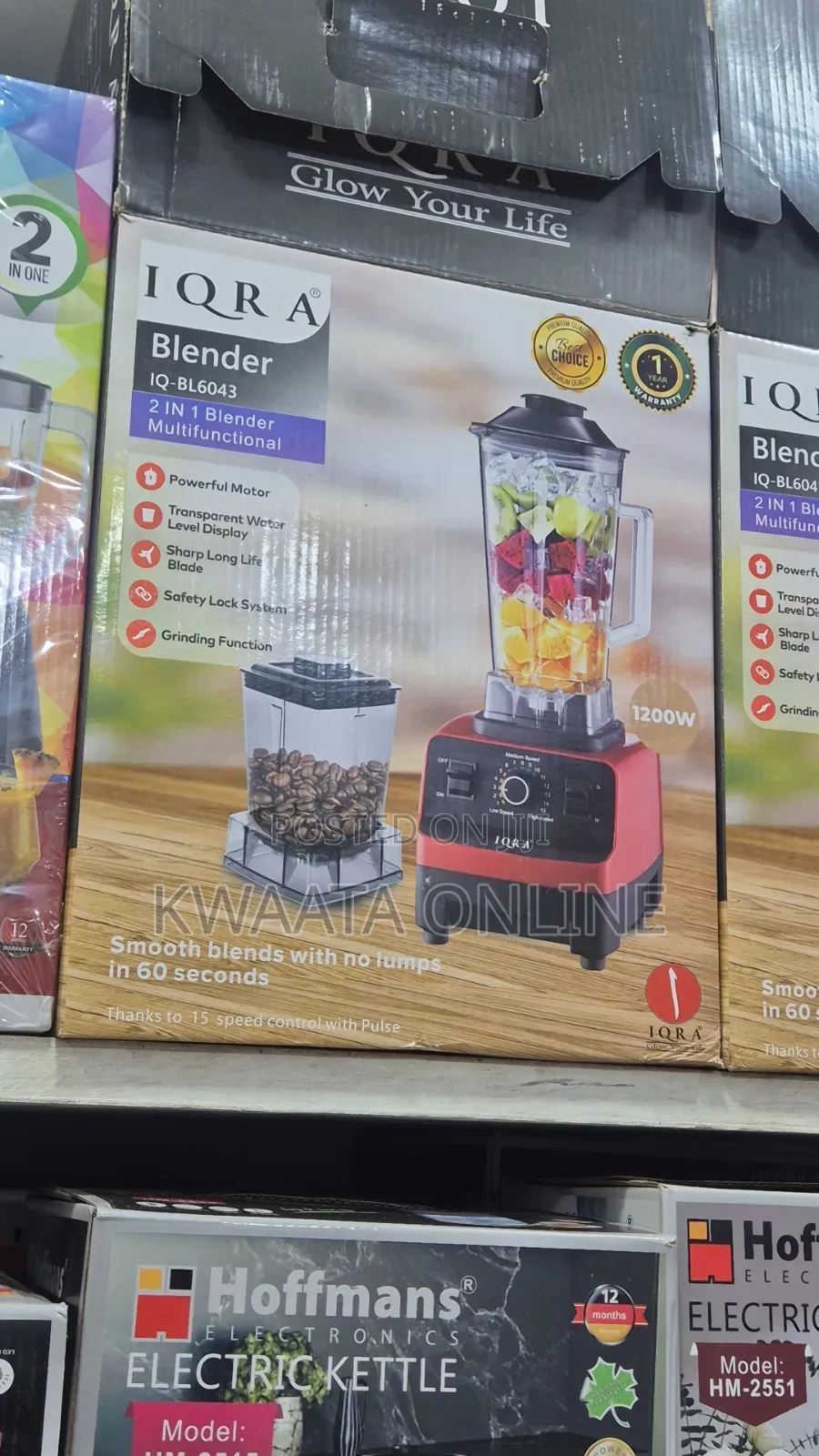 2 in 1 IQRA Multifunctional Heavy-Duty Blender & Grinder, 1200W
