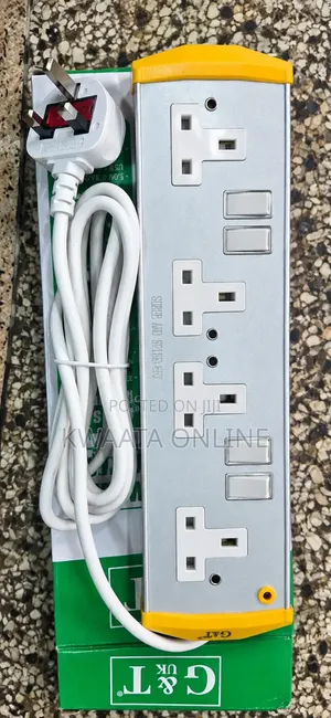 G & T Metallic Extension Cable- 2500W Heavy Duty - 4 Sockets