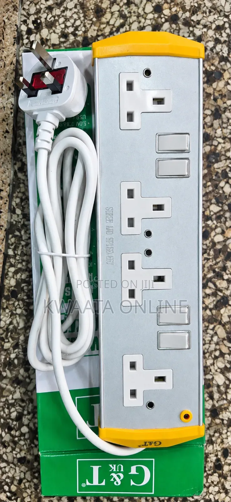 G & T Metallic Extension Cable- 2500W Heavy Duty - 4 Sockets