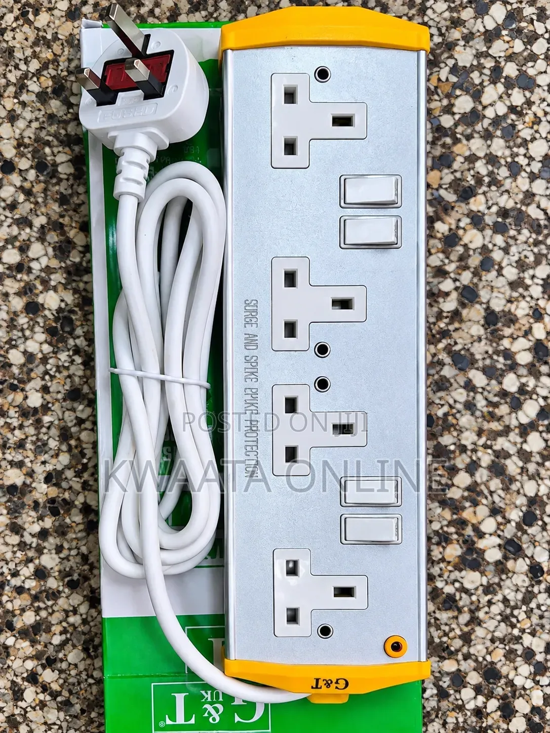 G & T Metallic Extension Cable- 2500W Heavy Duty - 4 Sockets