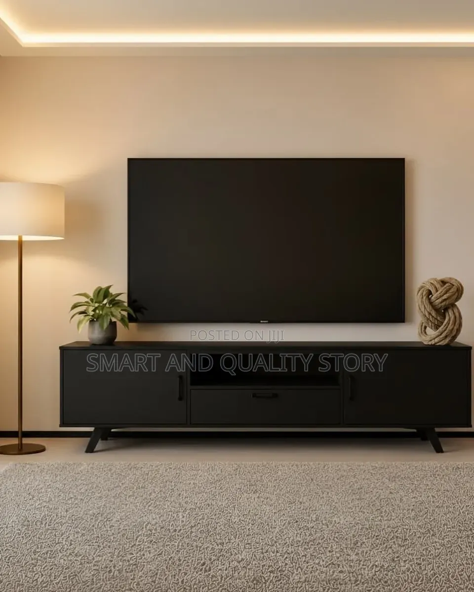Black Tvstand 6ft TV Stand Unit Storage Black