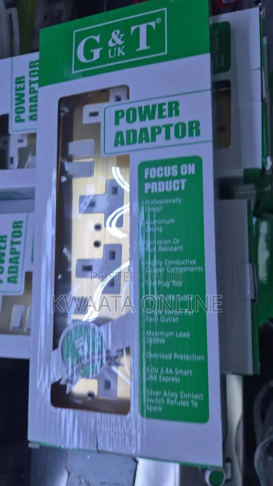 G & T Metallic Extension Cable- 2500W Heavy Duty - 4 Sockets
