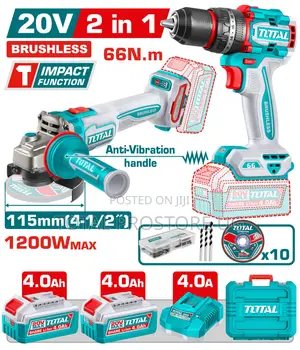2 PCS Cordless Combo Kit 20v/1200w 66 n.m 115mm(4-1/2")