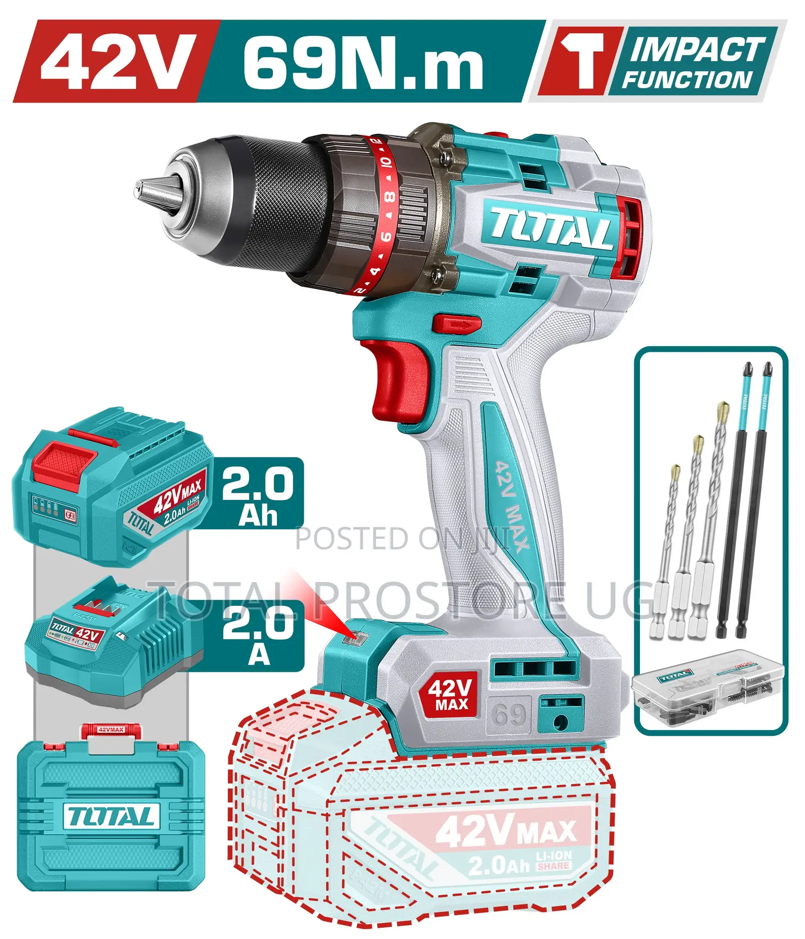 Tidli426981 - Compact Brushless Cordless Impact Drill 42v/69n.m