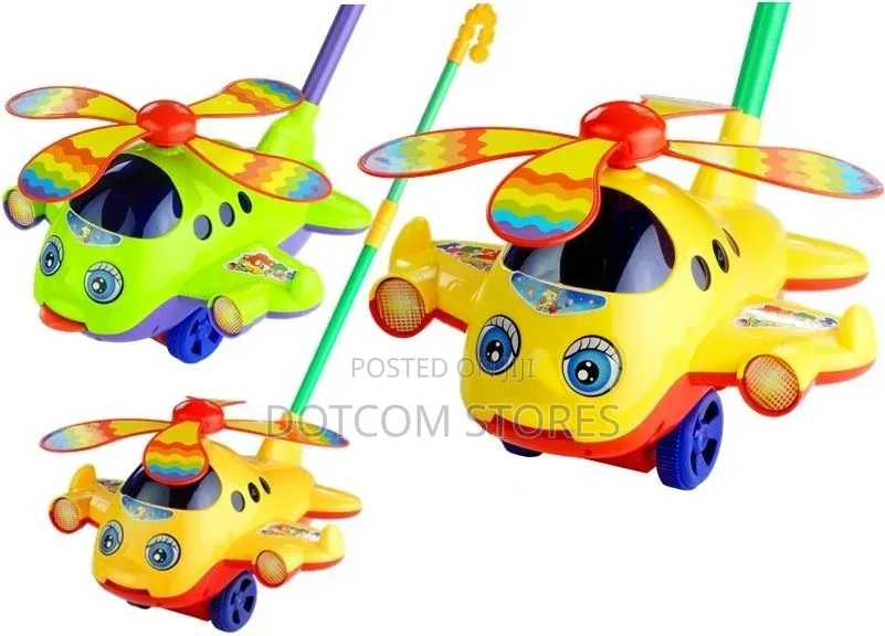Colorful Cartoon Helicopter Push-Along Toy