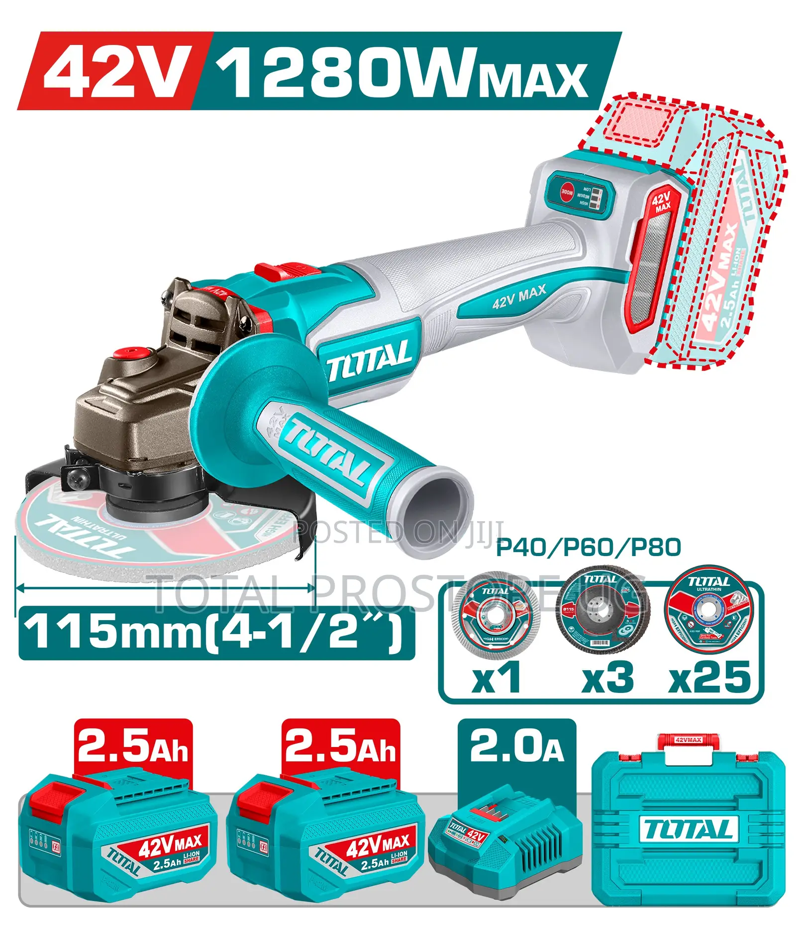 Tagli - Cordless Angle Grinder 42v/1280w 115mm(4-1/2")