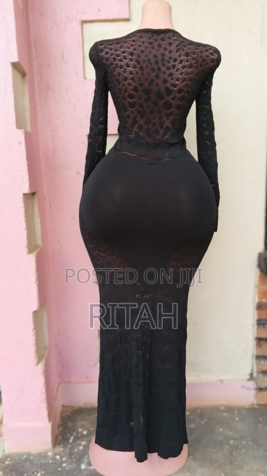 Elegant Black Long-Sleeve Lace Maxi Dress for Women
