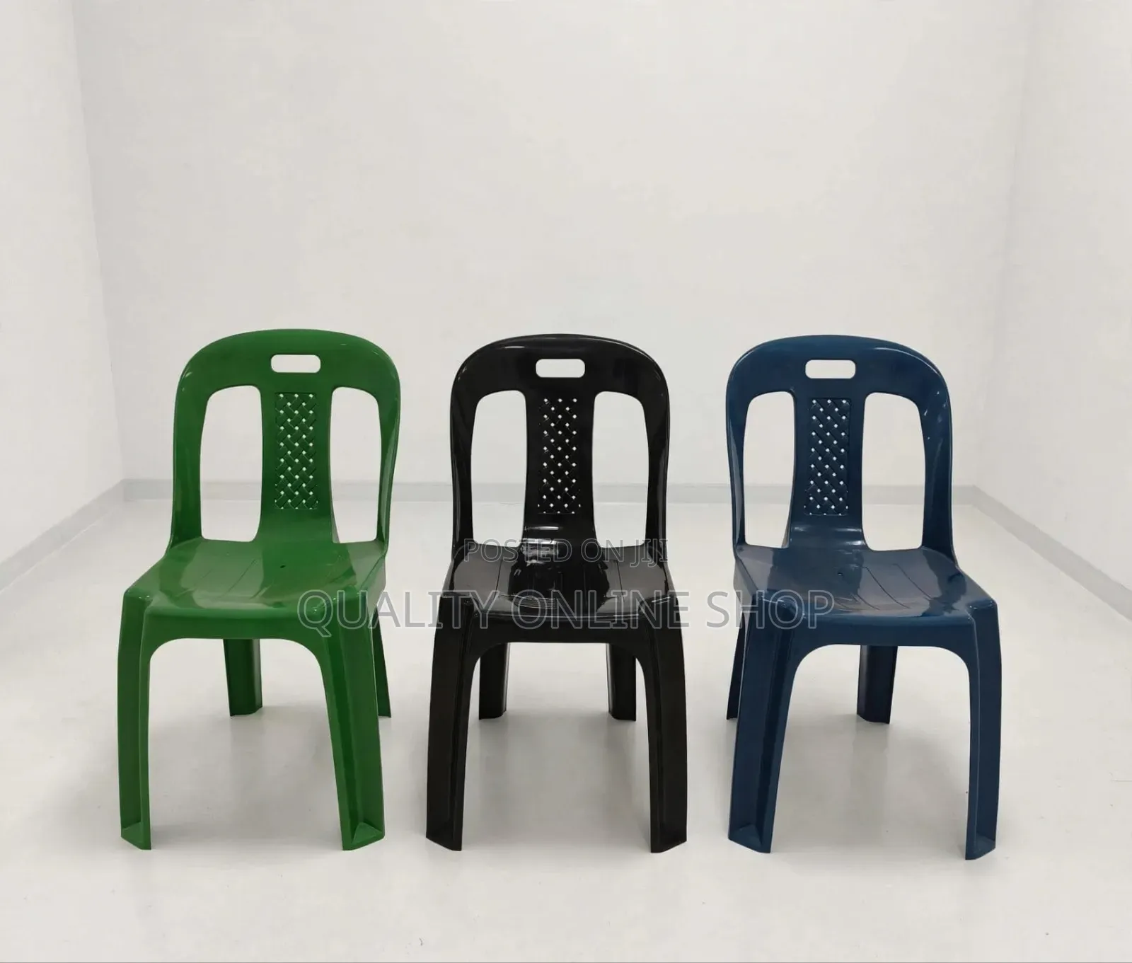 Plastic Chairs Black, Blue, Green Armless