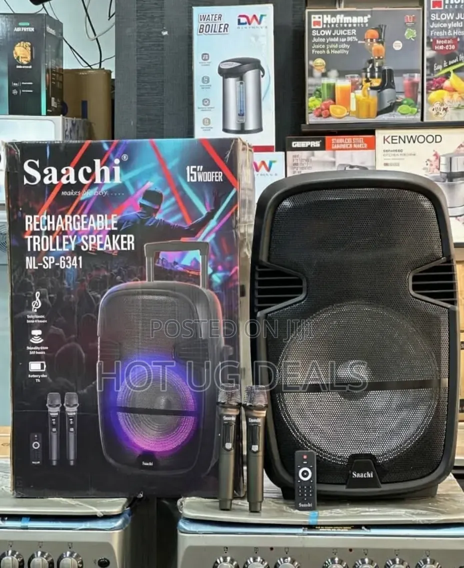 Saachi 15" Rechargeable Trolley Speaker (NL-SP-6341) With 2 Mics