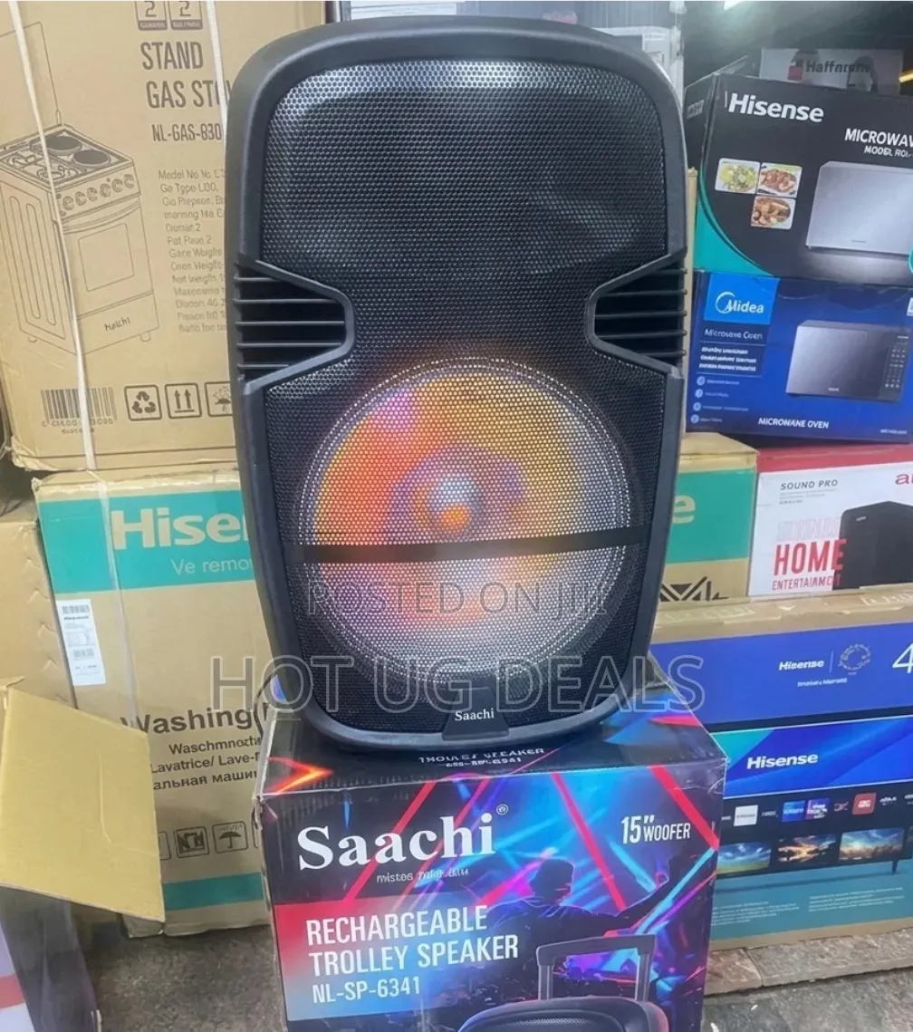 Saachi 15" Rechargeable Trolley Speaker (NL-SP-6341) With 2 Mics