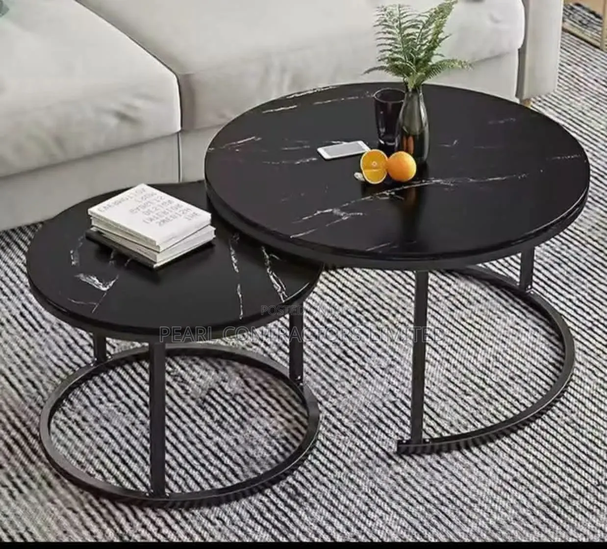 Center Tables/Two Piece Marble Top Round Center Tables /-