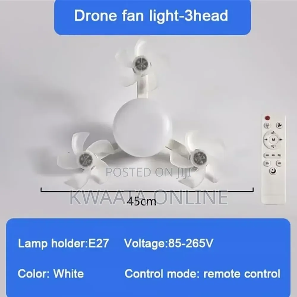 Drone Fan Light – 3-Blade Ceiling Fan With LED Light & Remote